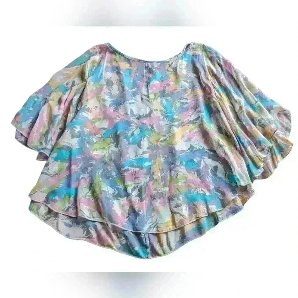Bellatrix FABULOUS Abstract Paint strokes Pink Yellow Blue Green Poncho Top XS